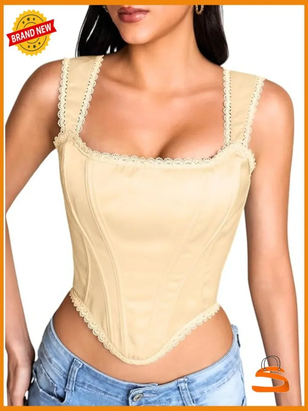 Satin Corset Bustier Crop Top Lace Trim Renaissance Fairy